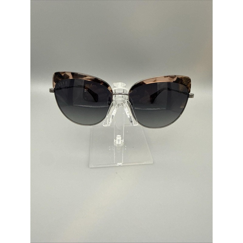 DIFF Eyewear "Izzy" Authentic Sunglasses- Oversized Tortoise & Silver Cat Eye